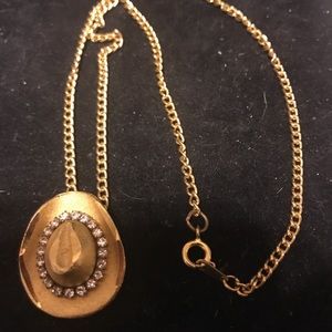 Vintage cowboy hat necklace set in gold tone and rhinestones